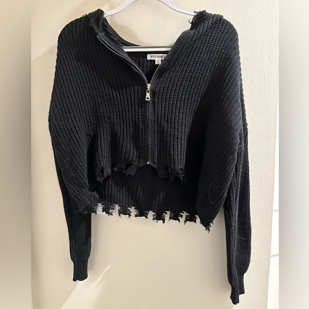 Wild Honey Cropped Zip-Up Sweater